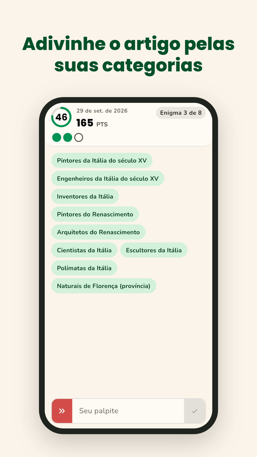 Um enigma começa com as categorias do artigo.